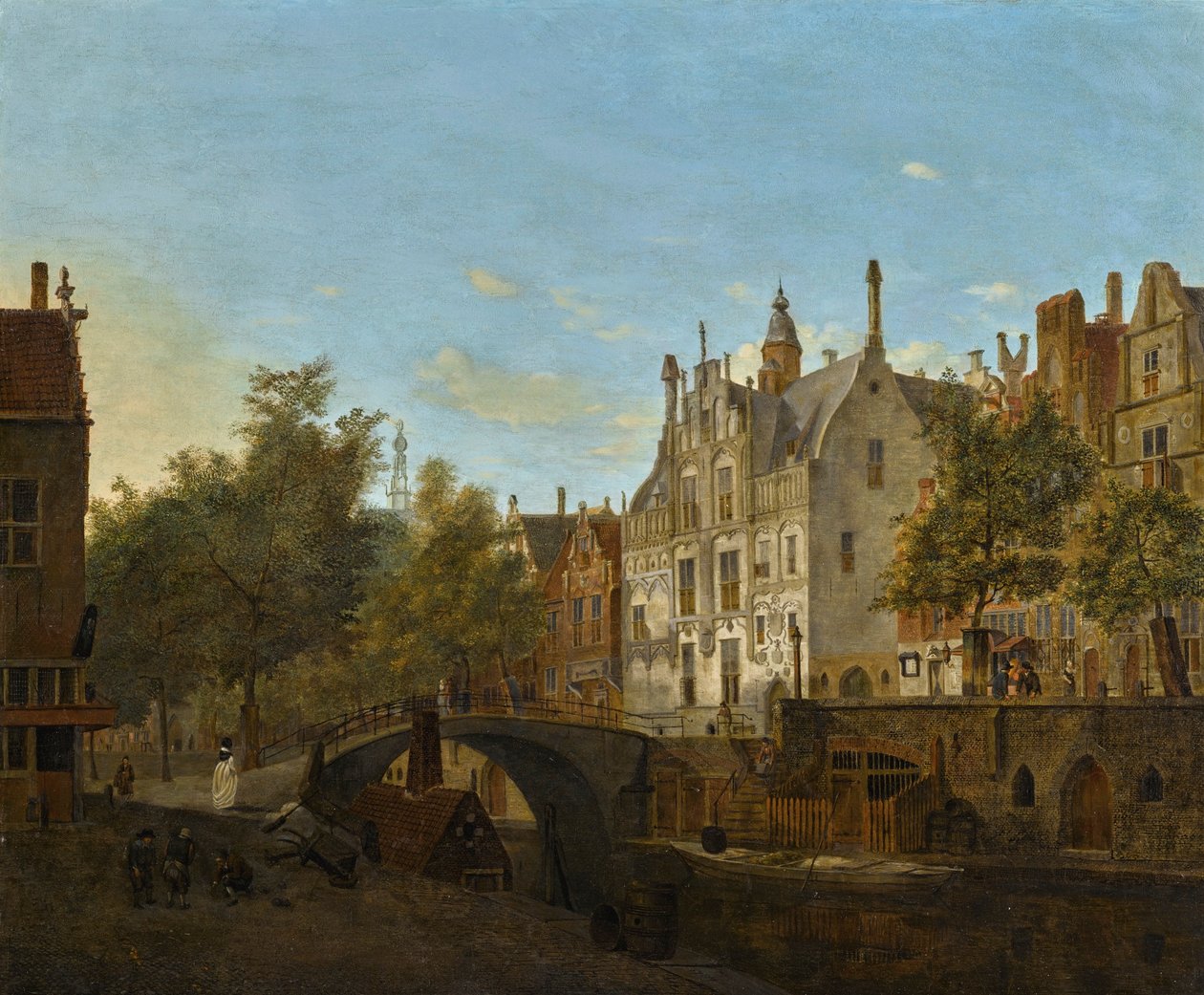 Vista del Oude Delft con la Gemeenlandshuis de Jan van der Heyden