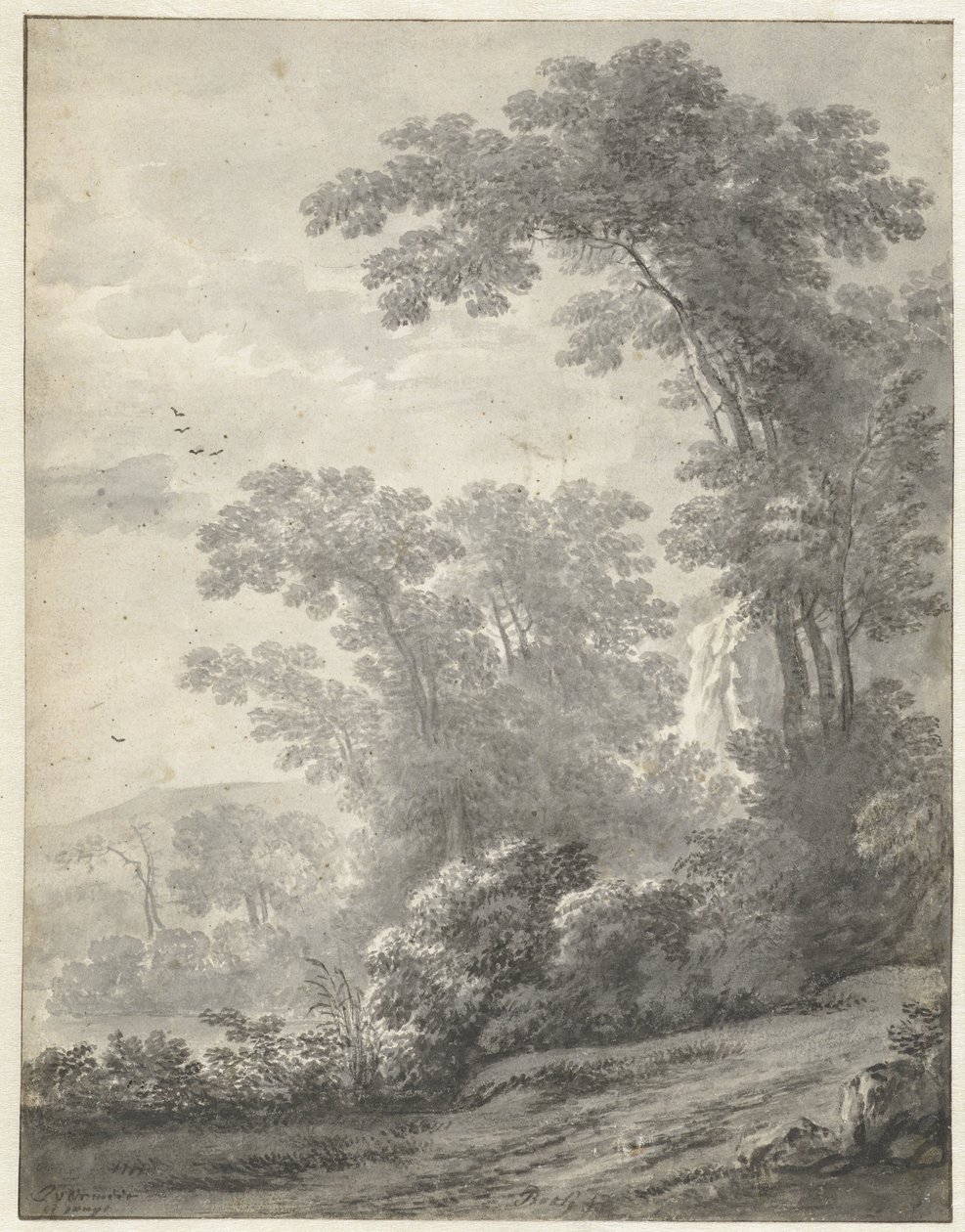 paisaje de montaña con árboles cerca de un río de Jan van der Meer (II)