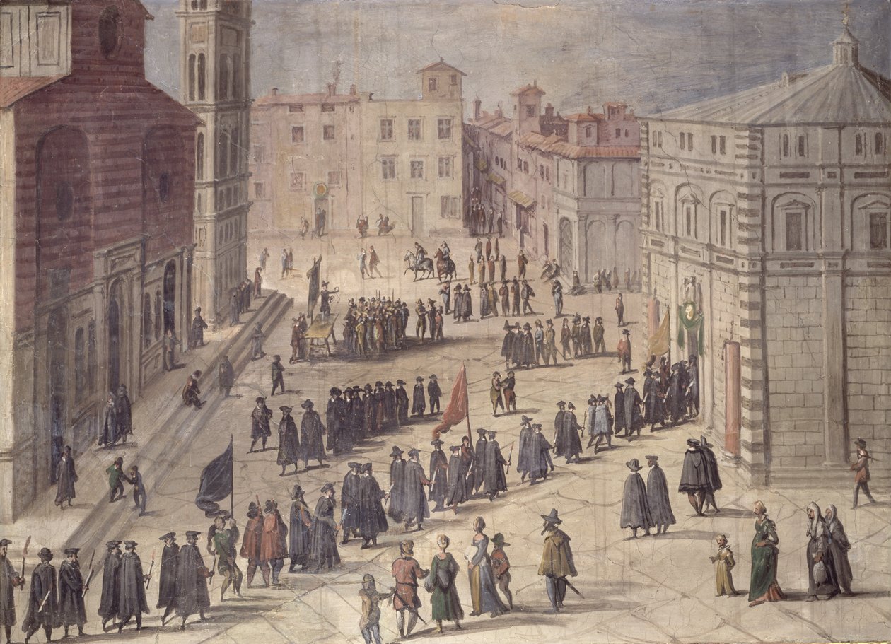 Festival de Homenaje en la Piazza del Duomo, Florencia, 1555 de Jan van der Straet