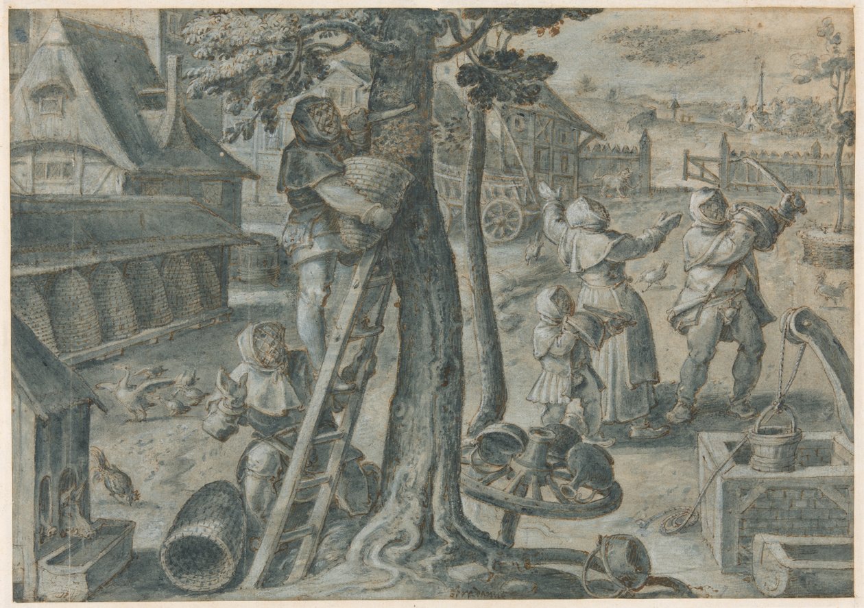 Captura de un enjambre de abejas en un corral de Jan van der Straet
