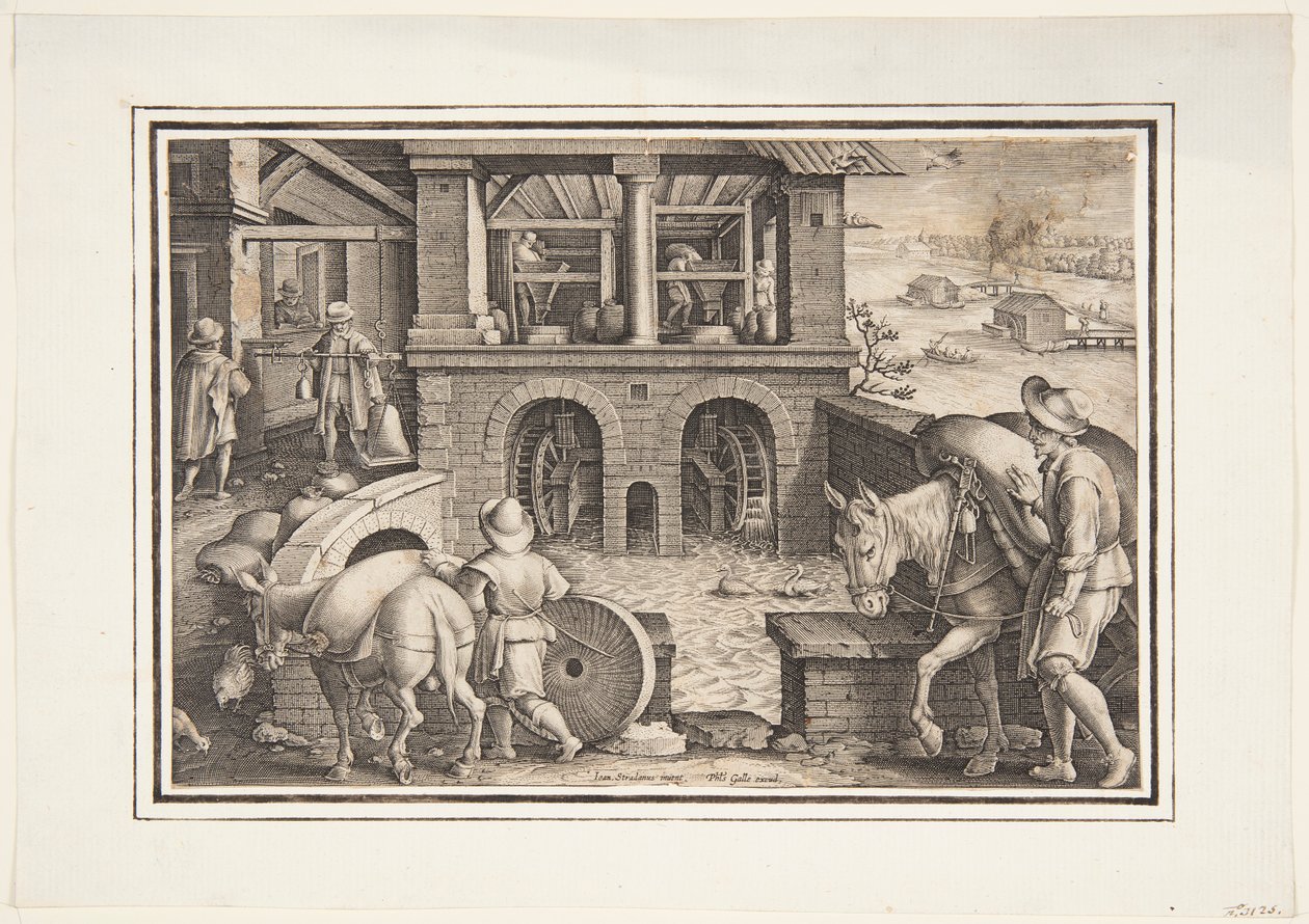 Un molino de agua de Jan van der Straet, called Stradanus