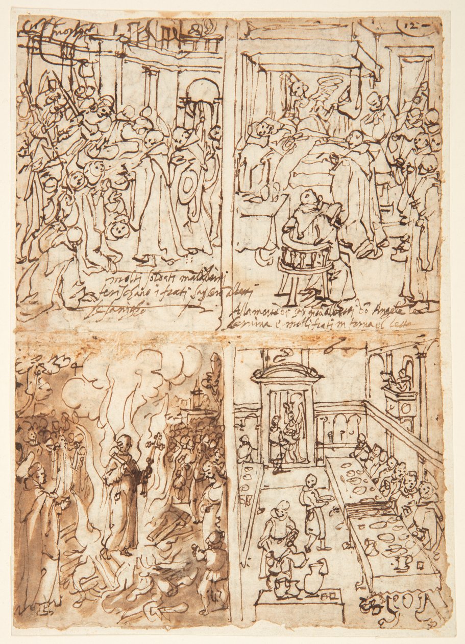 Ocho escenas de la vida de San Giovanni Gualberto (recto y verso) de Jan van der Straet, called Stradanus