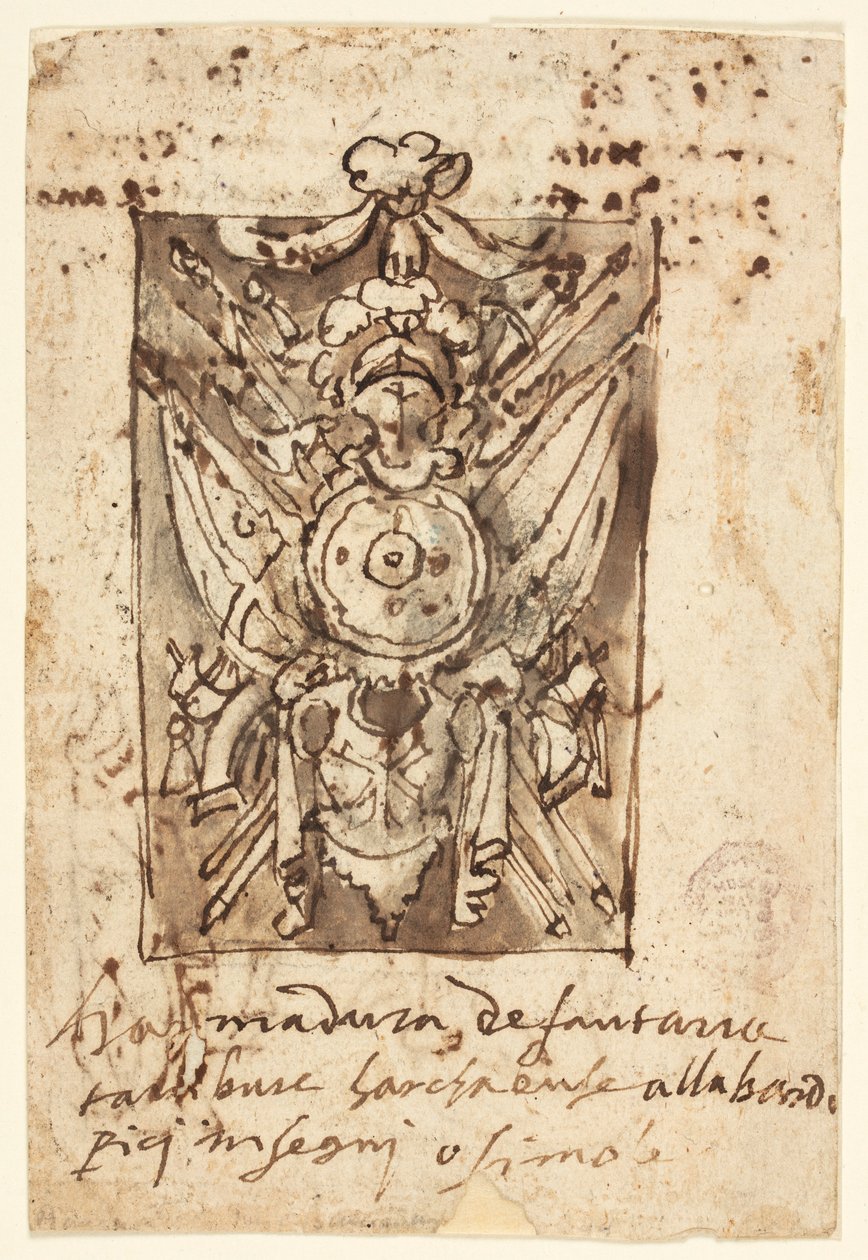 Página de un cuaderno de bocetos: Trofeo militar de Jan van der Straet, called Stradanus