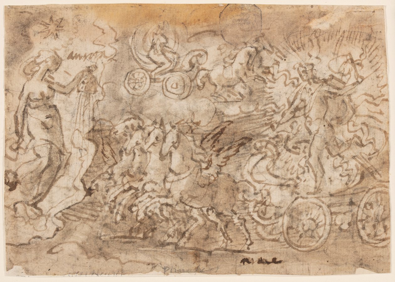 Página de un cuaderno de bocetos; Apolo y Aurora de Jan van der Straet, called Stradanus
