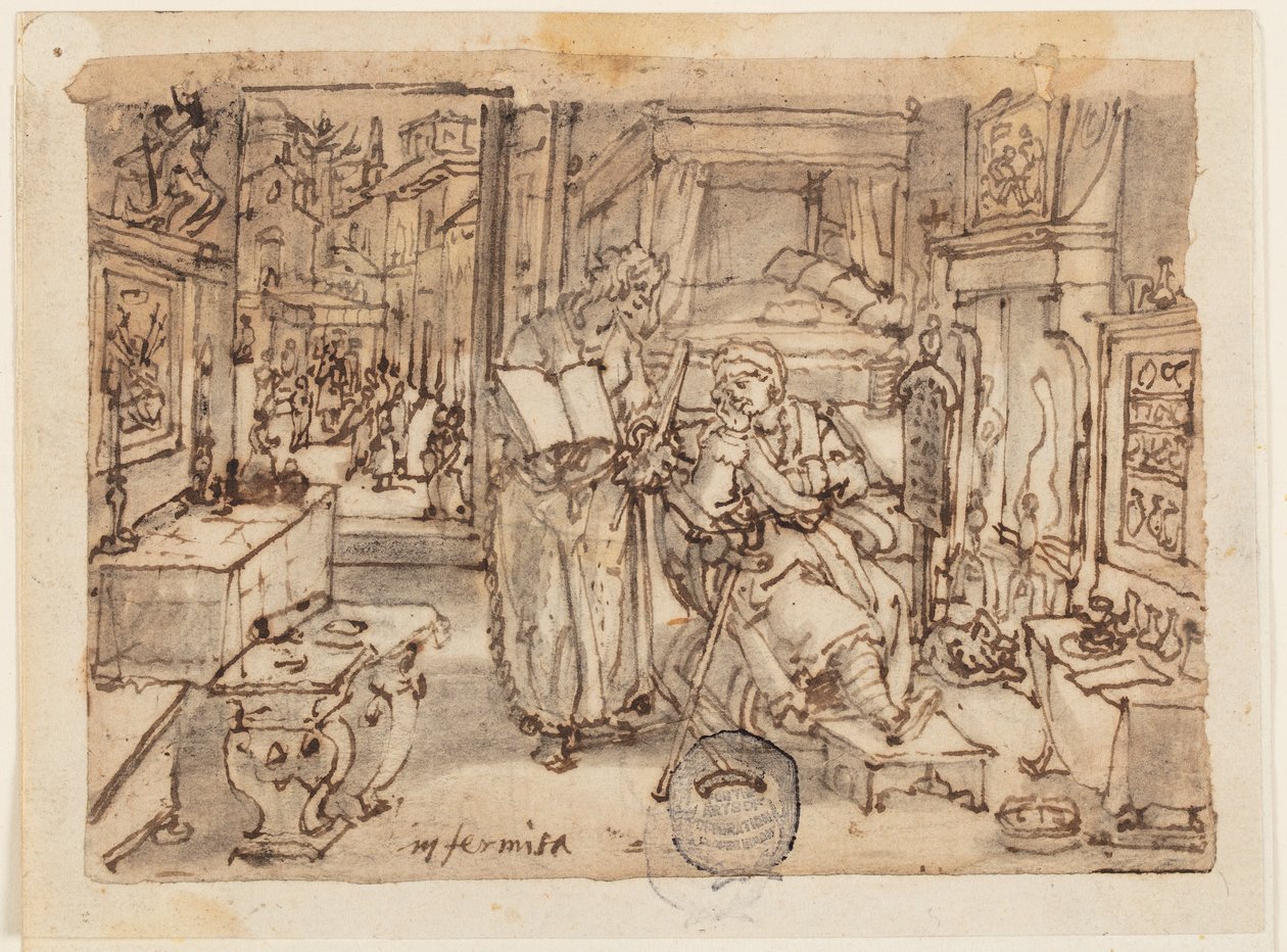 Página de un cuaderno de bocetos; Enfermedad de Jan van der Straet, called Stradanus