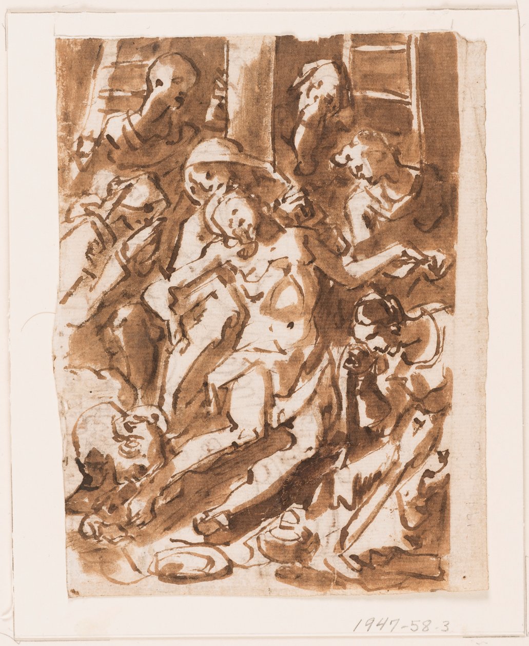 Página de un cuaderno de bocetos; María sosteniendo el cuerpo de Cristo al pie de la cruz de Jan van der Straet, called Stradanus