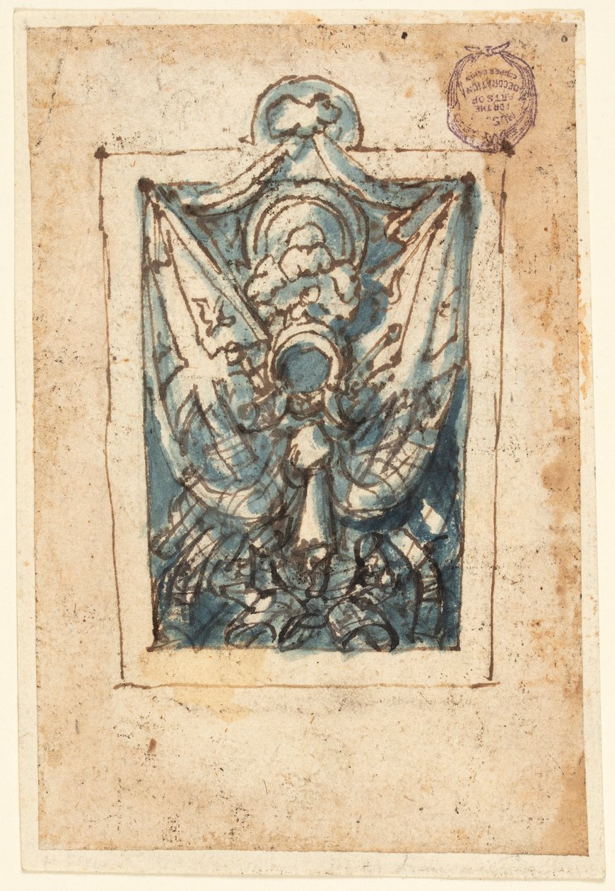 Página de un cuaderno de bocetos; Trofeo de armas de Jan van der Straet, called Stradanus