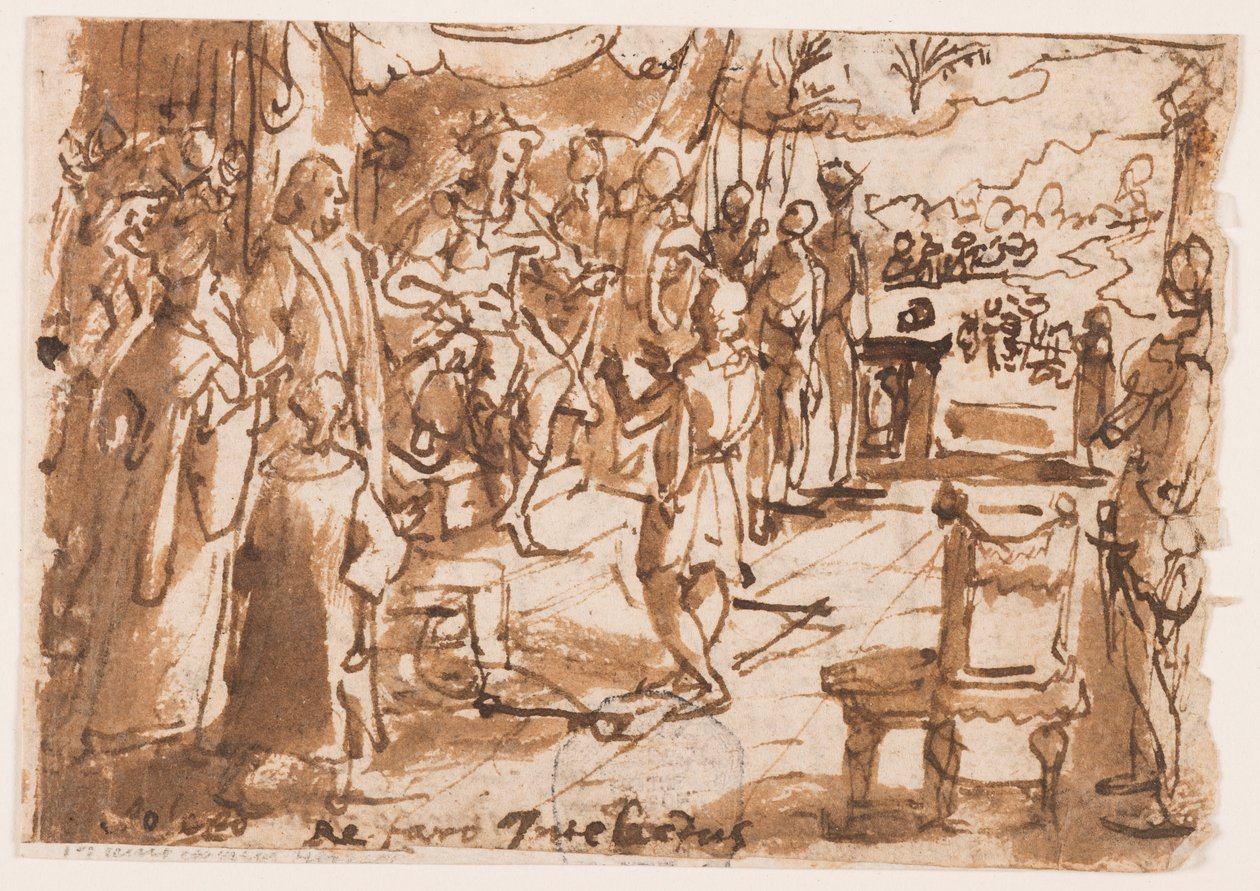 Recto: José interpretando los sueños del faraón, diseño preliminar para la lámina 2, "Spiritus Intellectus" (El Espíritu del Intelecto) en la serie "Los Siete Dones del Espíritu Santo"; Verso: inscripción sobre la serie de grabados de la "Vida de Juan el B de Jan van der Straet, called Stradanus