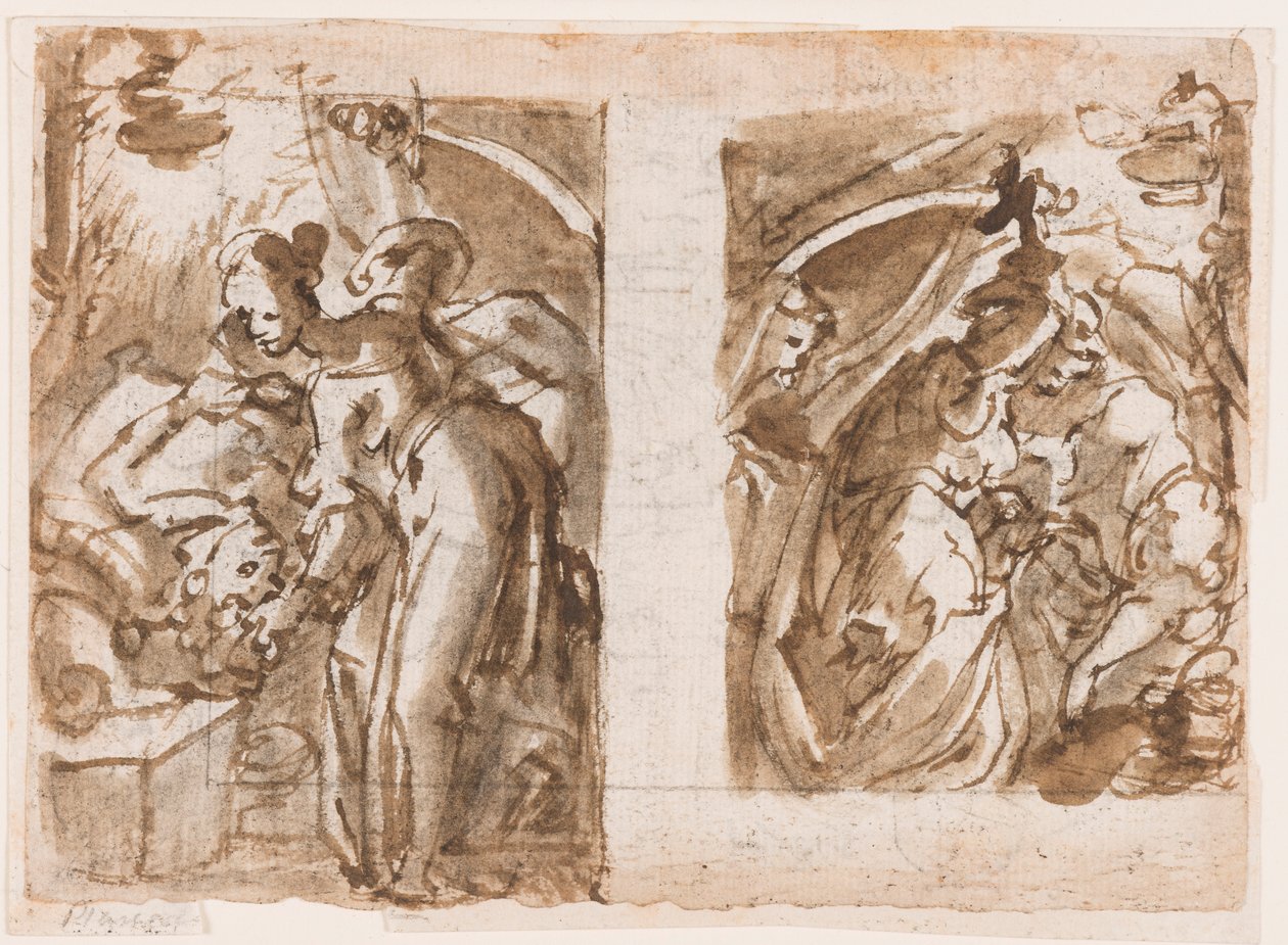 Recto: Dos vistas de Judith matando a Holofernes; Verso: Fuente en Fiesole de Jan van der Straet, called Stradanus