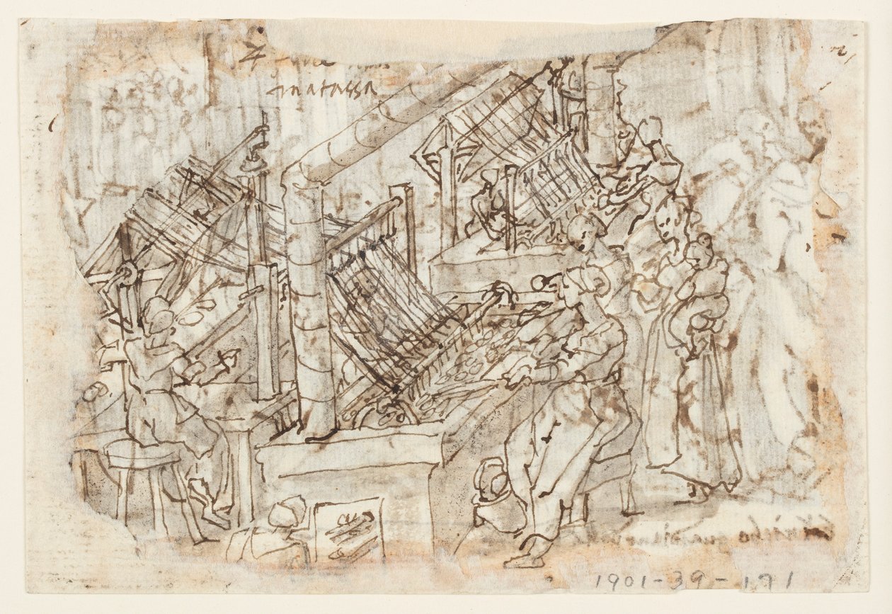 Sericultura, desenrollando capullos de Jan van der Straet, called Stradanus