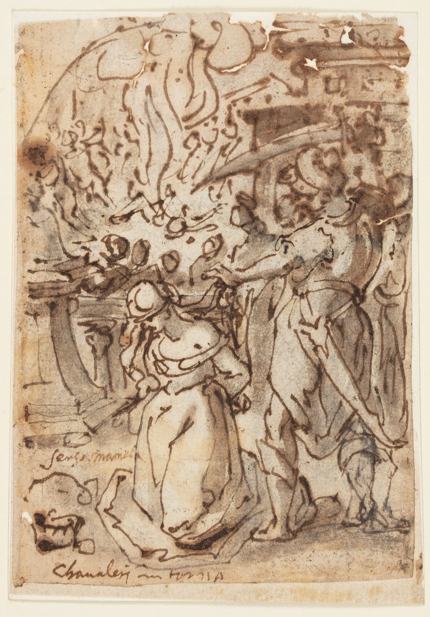 Página de cuaderno de bocetos con decapitación de una mártir femenina de Jan van der Straet, called Stradanus