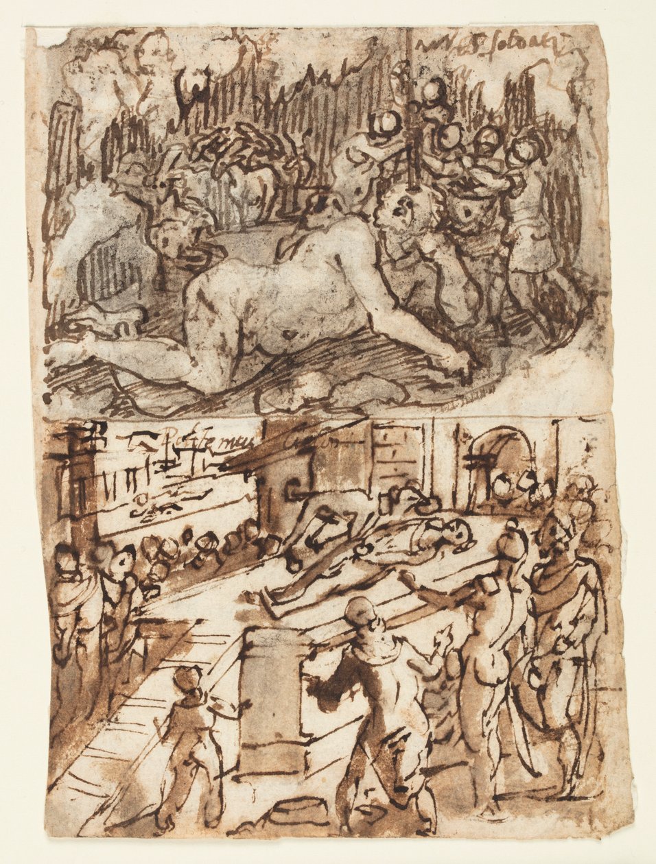 Página de Cuaderno de Bocetos con el Cegamiento del Cíclope de Jan van der Straet, called Stradanus