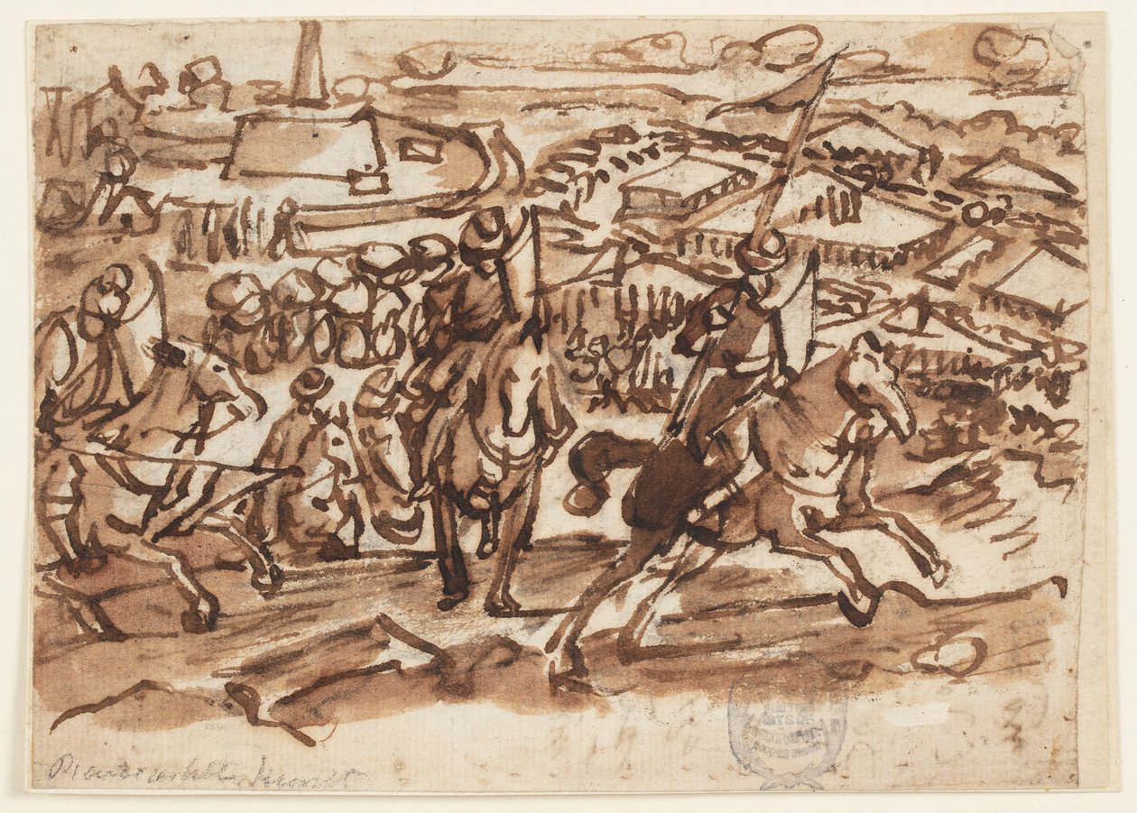 La retirada de los turcos después del sitio de Viena en 1529 de Jan van der Straet, called Stradanus