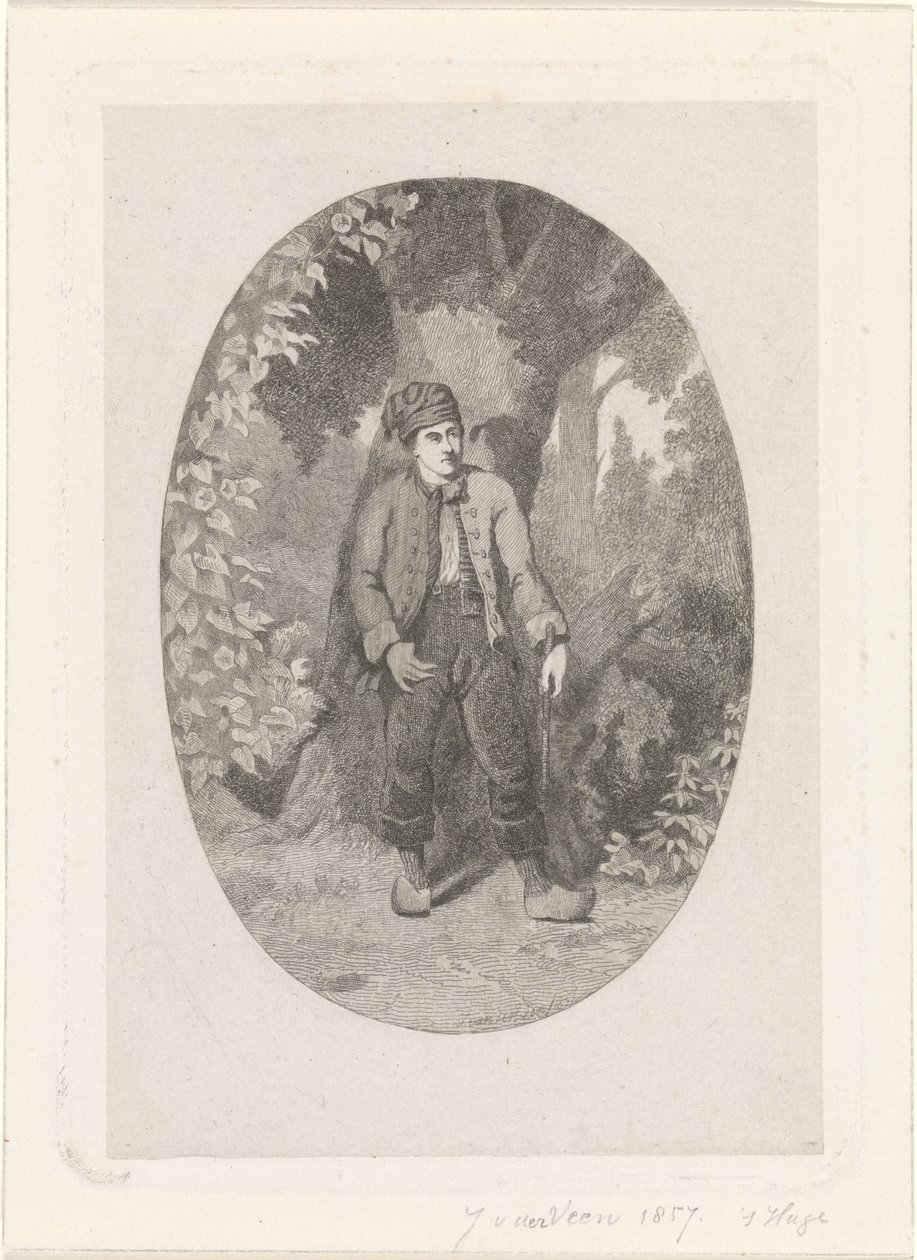 hombre, por, un, árbol, en, un, bosque de Jan van der Veen (prentmaker)