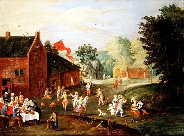 Campesinos festejando en un pueblo de Jan van the Elder Kessel