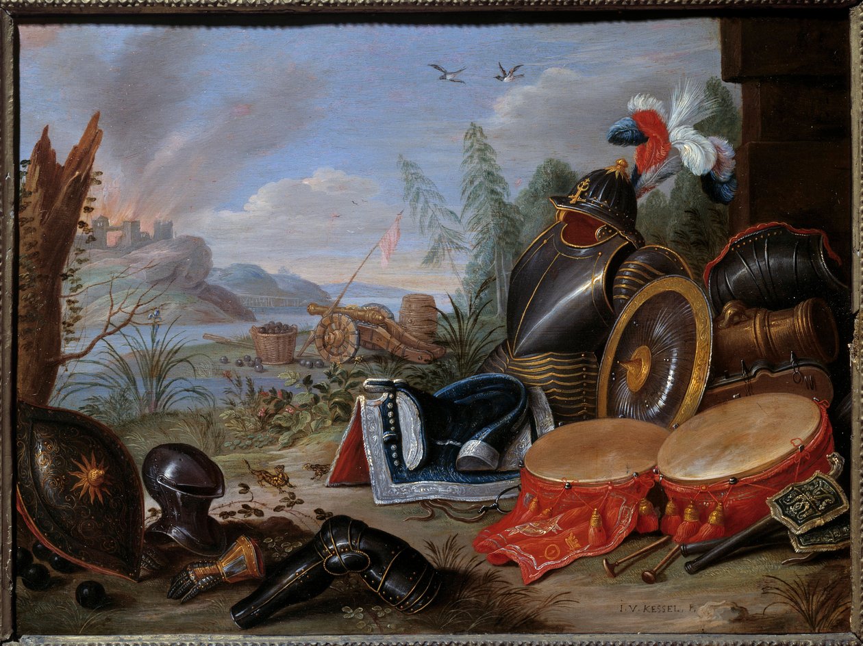 Trofeo de armas. Pintura por Jan I Kessel El Viejo (1626-1679) de Jan van the Elder Kessel