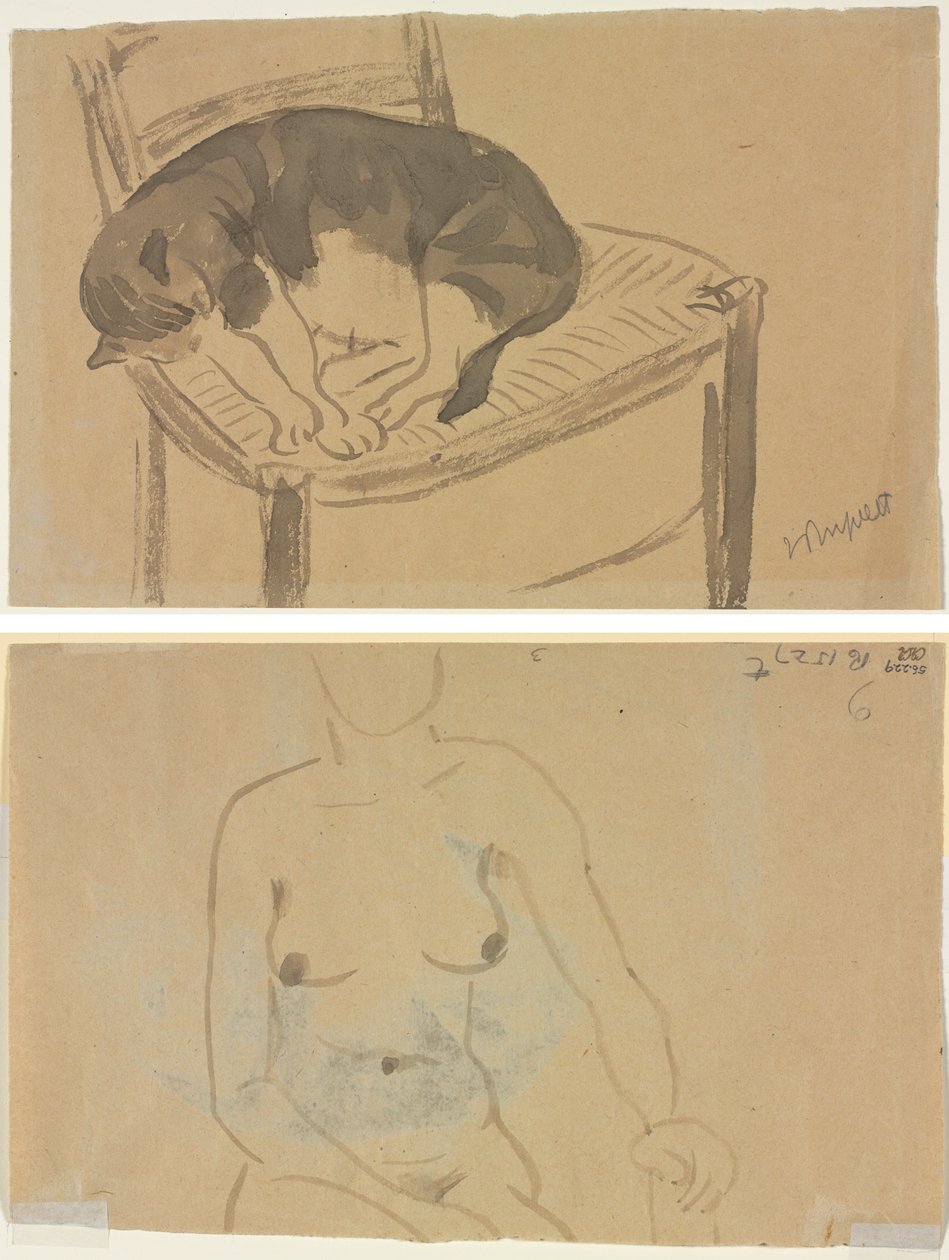 Gato Durmiendo (recto) Torso de una Mujer Desnuda (verso) de Jane Poupelet