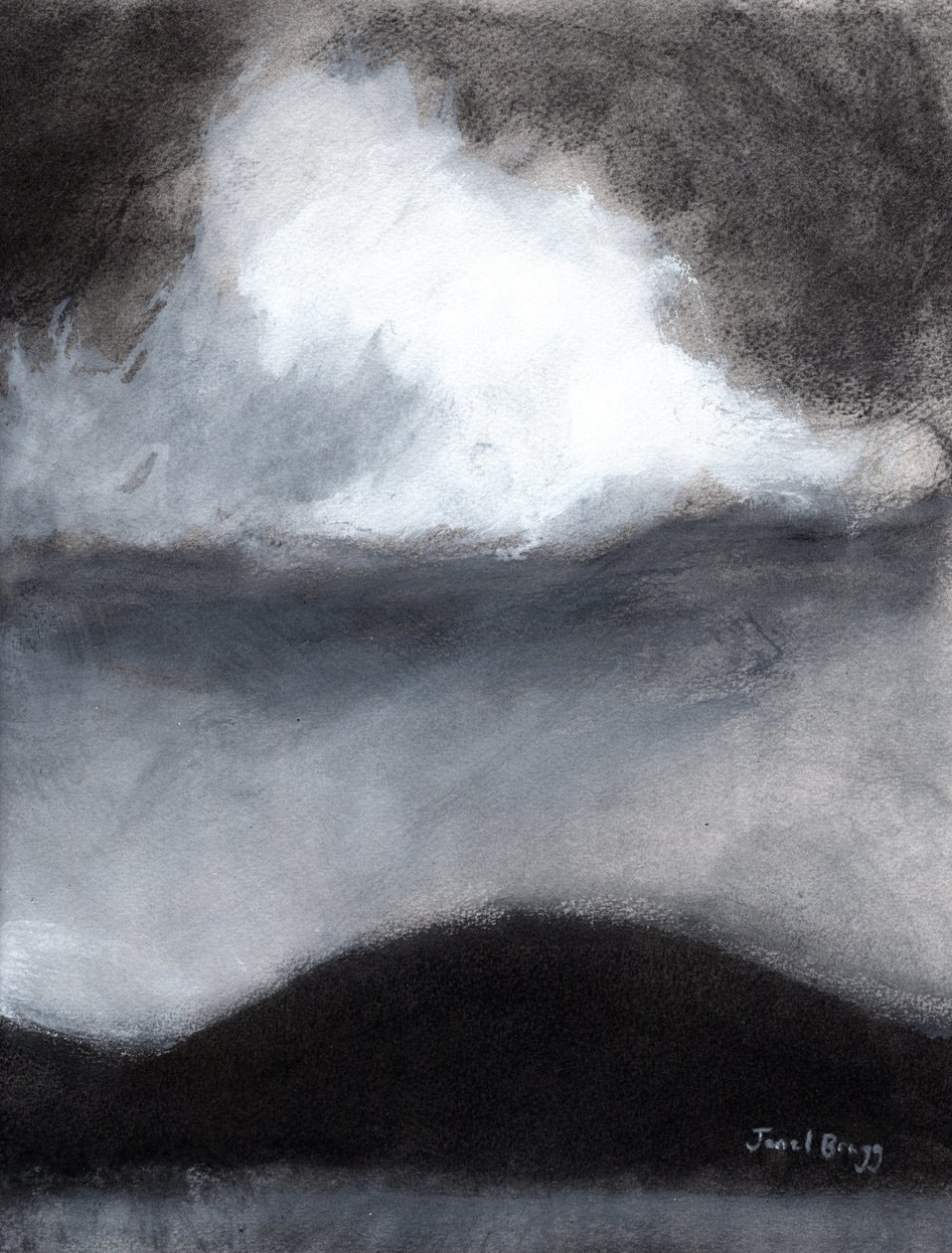 Nube sobre la isla Guemes, c.2020 (carboncillo, tinta y gesso sobre papel) de Janel Bragg