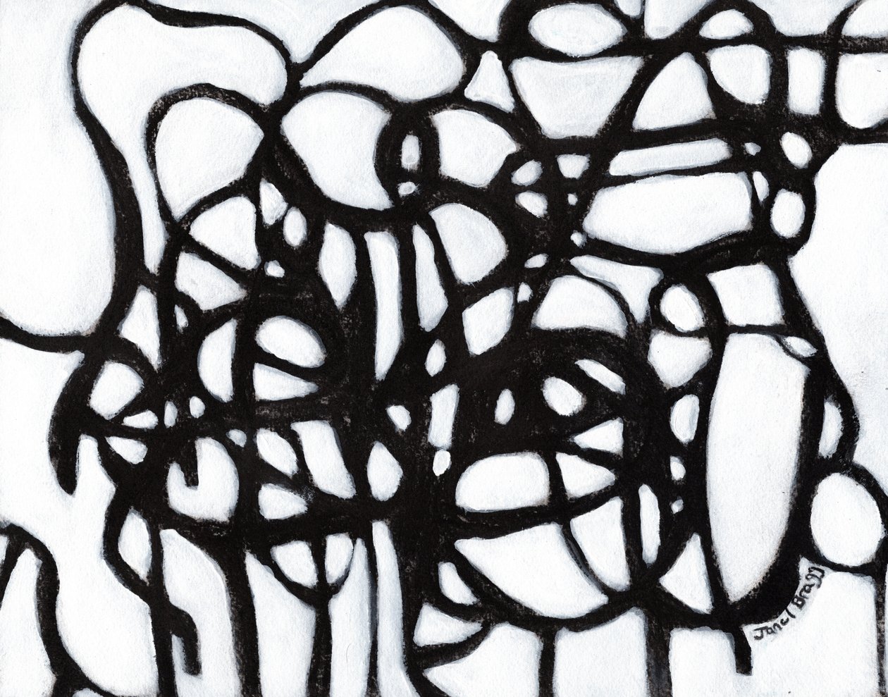 Composición en armonía con líneas negras, c.2020 (carboncillo y gesso sobre papel) de Janel Bragg