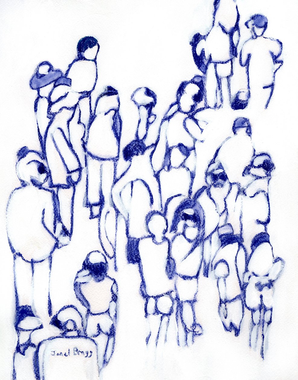 Crowd in Blue, c. 2024 (técnica mixta sobre papel) de Janel Bragg