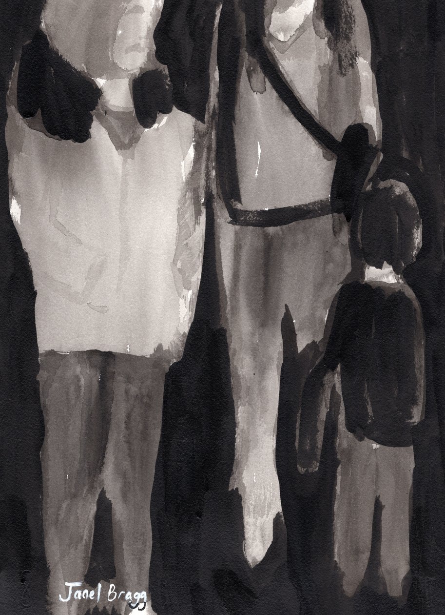 Holiday Shoppers, c.2017 (tinta sobre papel) de Janel Bragg