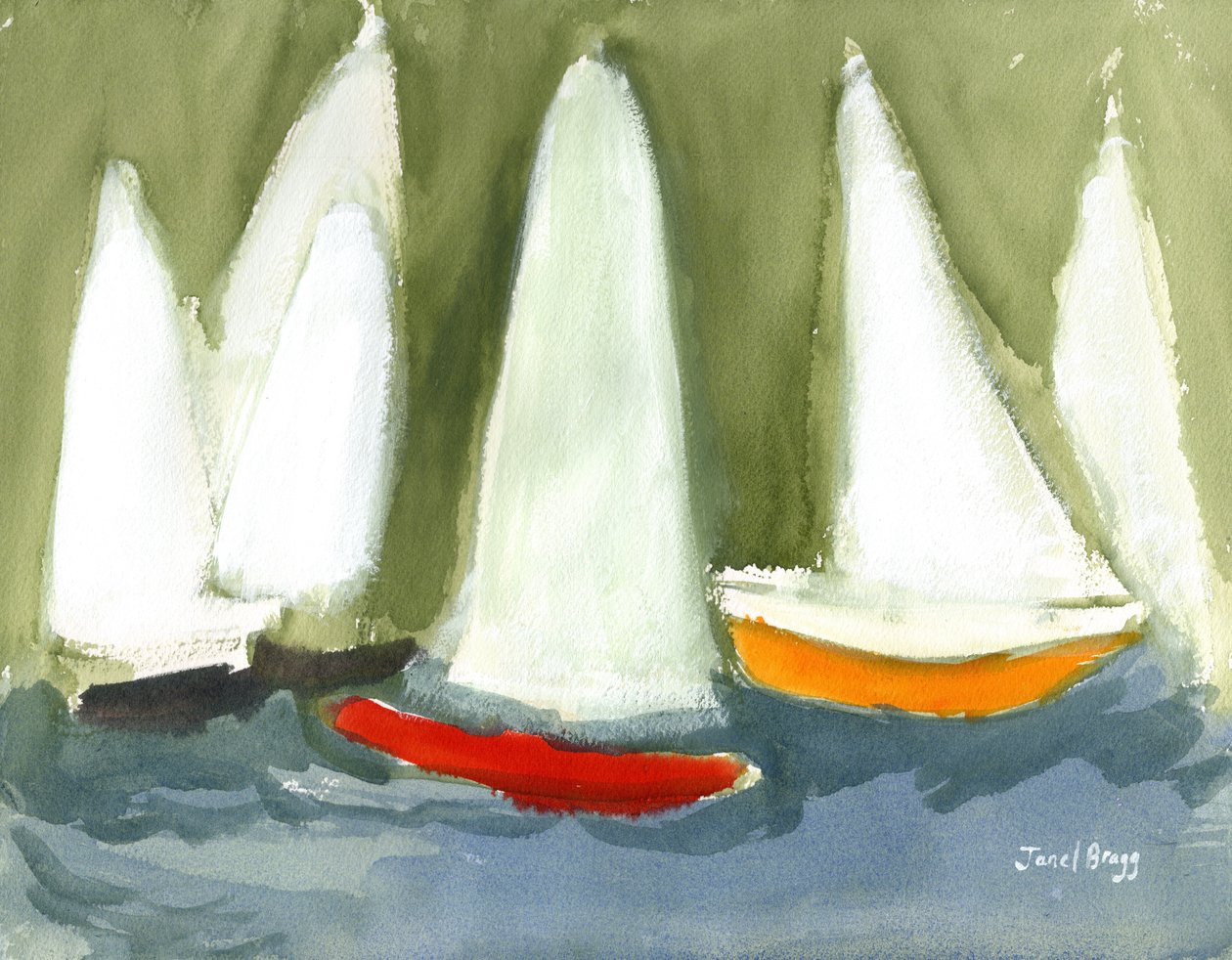 Sailboats in the Puget Sound, c.2020 (caseína y acuarela sobre papel) de Janel Bragg