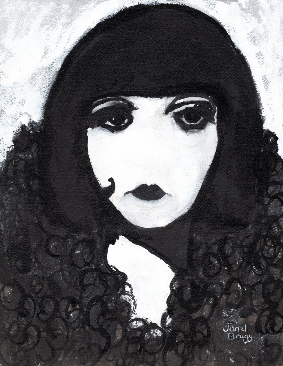 Sirena con abrigo de piel sintética, c.2020 (tinta sumi y gesso sobre papel) de Janel Bragg