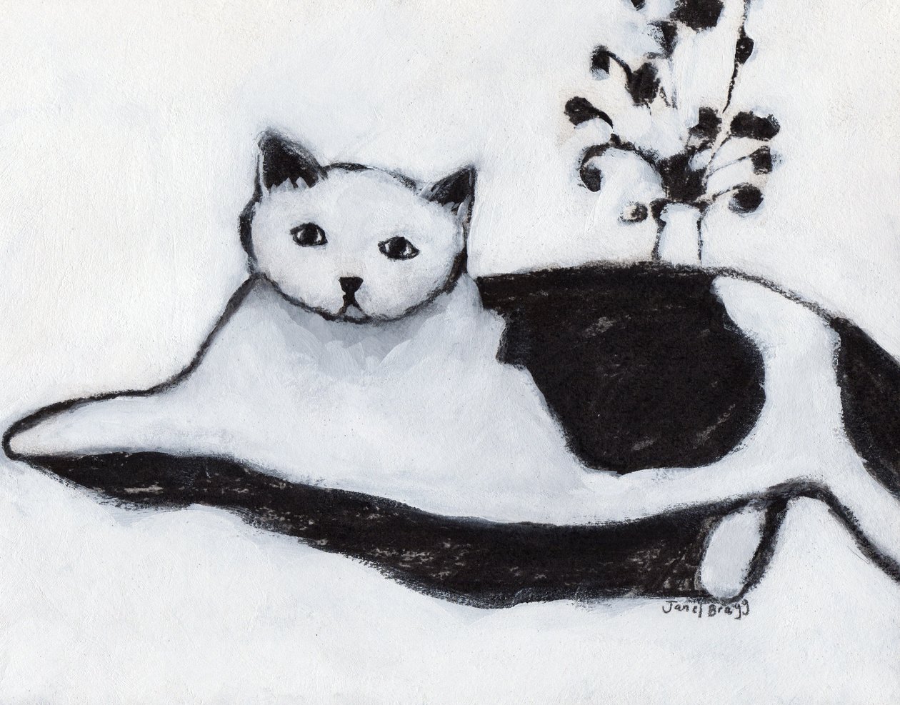 Thomas the Cat Lounging, c. 2018 (técnica mixta sobre papel) de Janel Bragg
