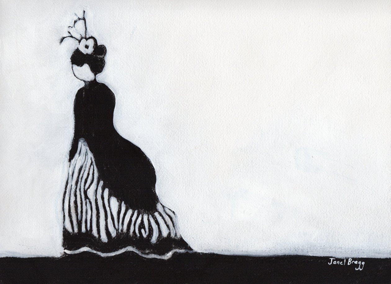 Mujer en el Festival Victoriano de Port Townsend, c. 2017 (carboncillo y gesso sobre papel). de Janel Bragg