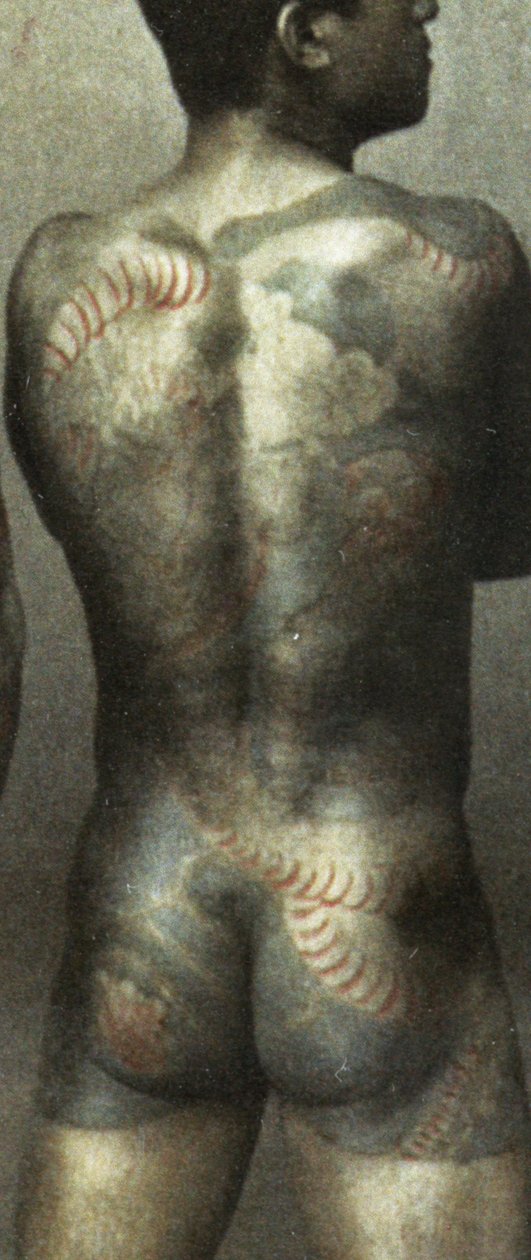 Hombre con tatuaje tradicional japonés Irezumi, c.1880 (detalle) de Japanese Photographer