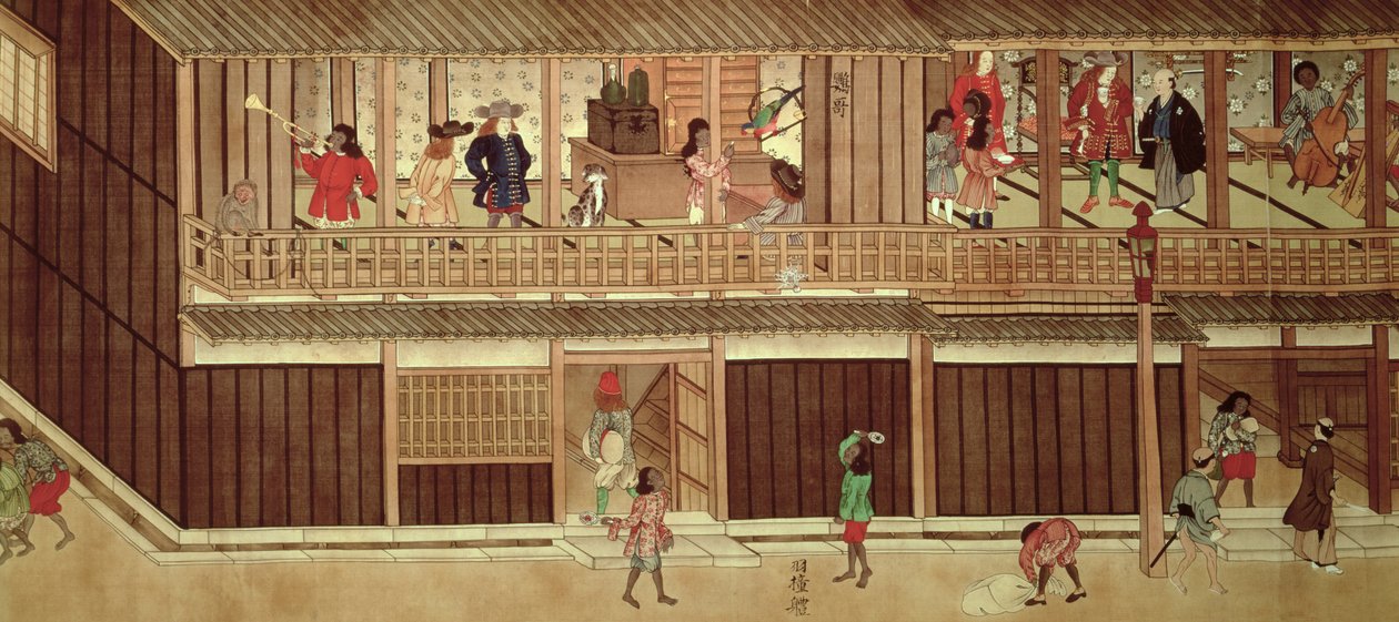 Una escena doméstica, sección izquierda de un pergamino de Japanese School