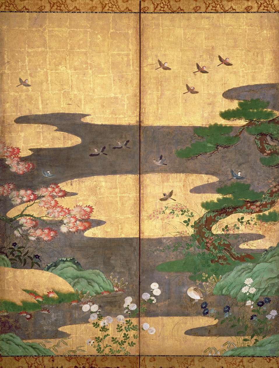 Aves con flores de Otoño e Invierno de Japanese School