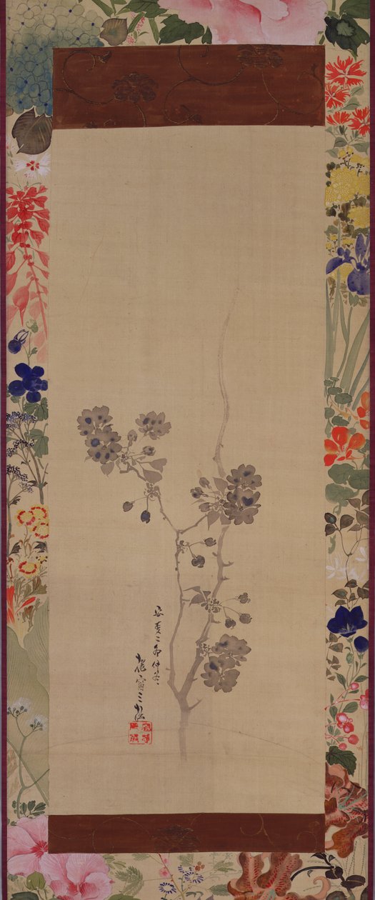Flores de cerezo con monte pintado, 1855 de Japanese School