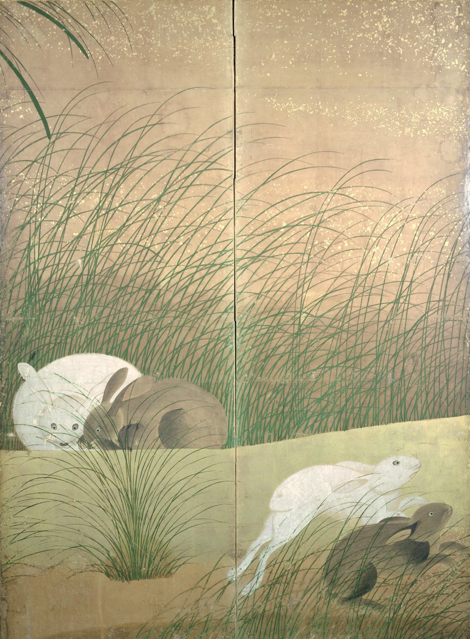Liebres y pastos otoñales, c.1700 de Japanese School