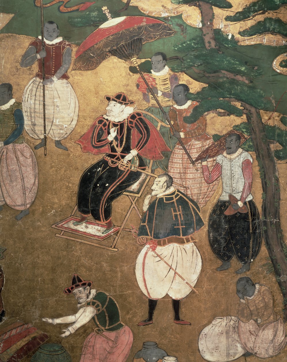 La llegada de los portugueses a Japón, (detalle) de Japanese School