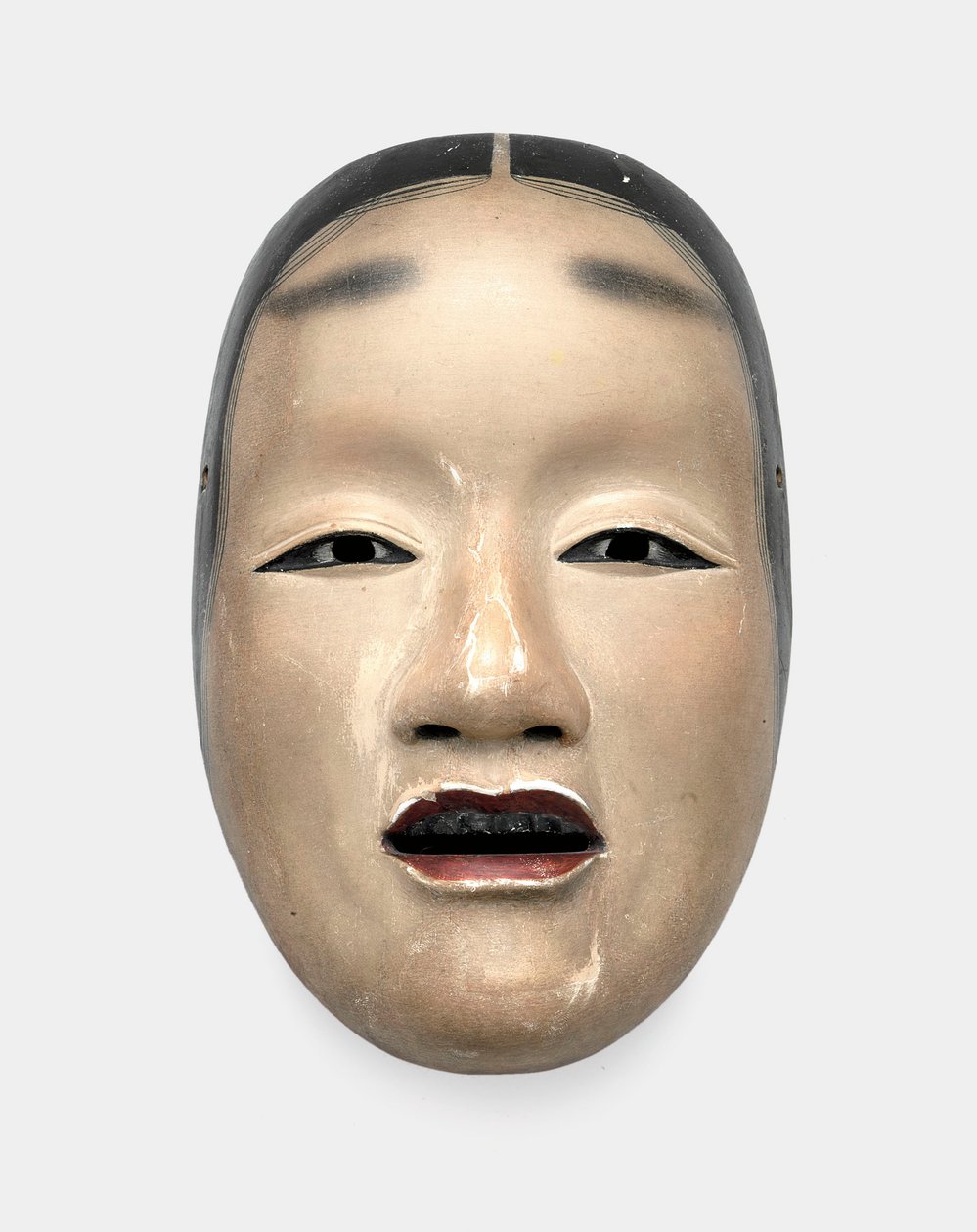 Una Máscara de Madera con Base de Gofun, Pintada con Sumi para el Cabello, Ojos y Dientes y Rojo para los Labios de Japanese School