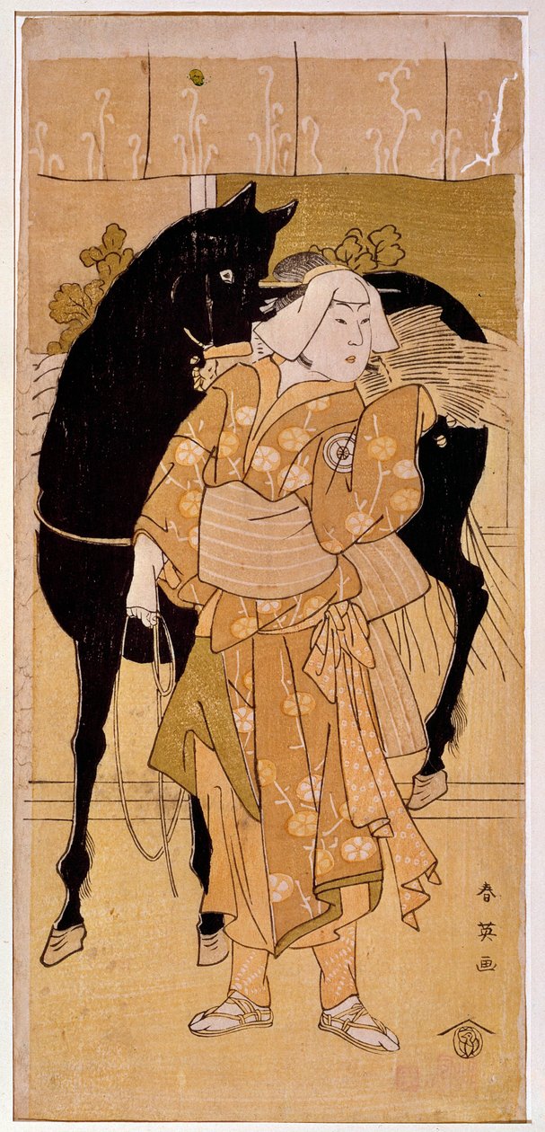 Un actor interpretando a un campesino y su caballo de Japanese School