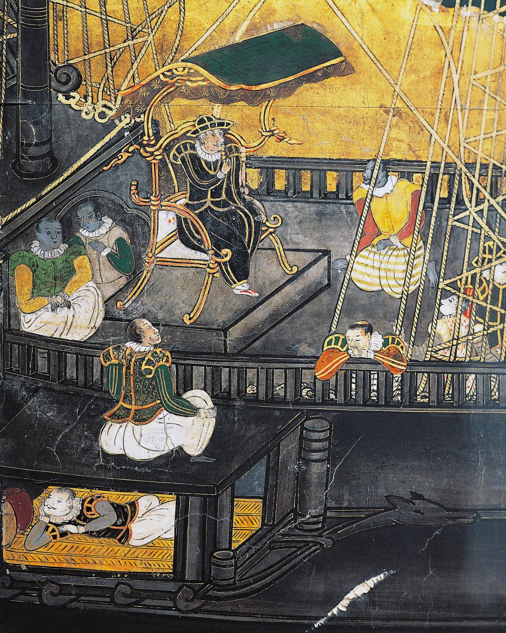 Llegada de los portugueses a Japón, biombo, arte Namban de Japanese School