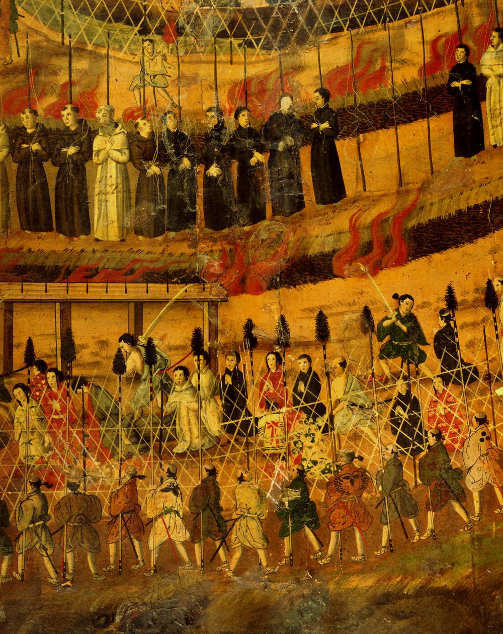 Detalle de El martirio de los jesuitas en Japón en 1622 (acuarela sobre papel) de Japanese School