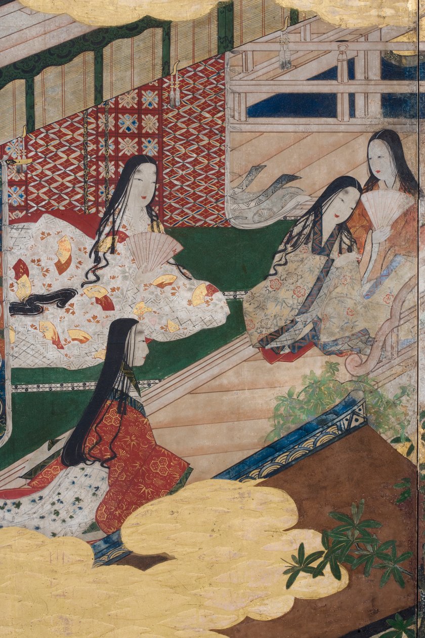 Detalle de Primavera en el Palacio, biombo de seis paneles de El Cuento de Genji, c.1650 de Japanese School