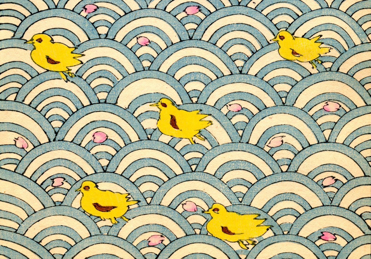 Patitos en un paisaje acuático estilizado de Japanese School