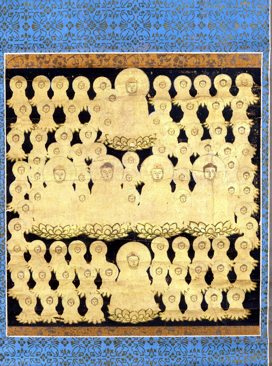 Ochenta y cinco representaciones del Buda japonés Amida Bosatsu. Pintura sobre lienzo del siglo XVII. de Japanese School