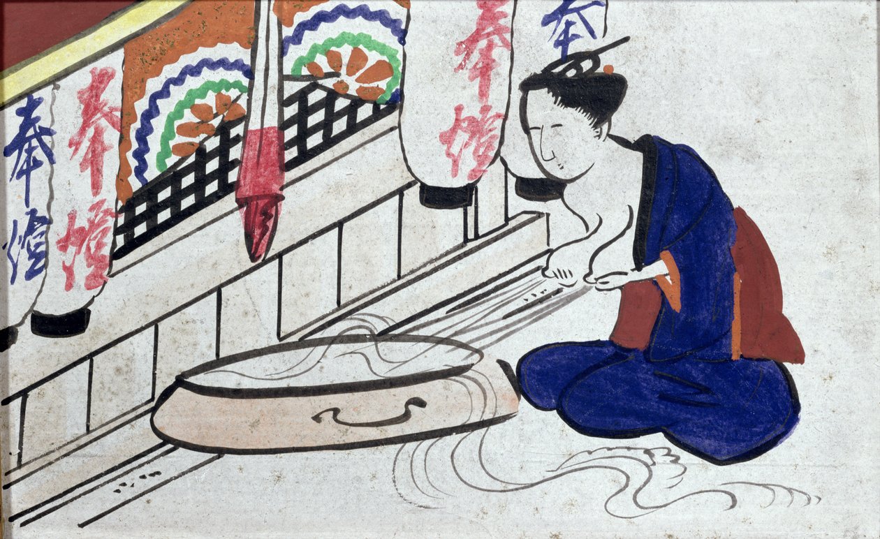 Ema (placa votiva) que representa a una mujer expresando leche de Japanese School
