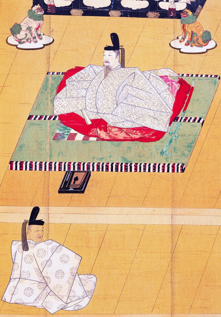 El emperador Go-Daigo y el ministro Fujifusa, xilografía, Período Kamakura (1185-1333), civilización japonesa de Japanese School