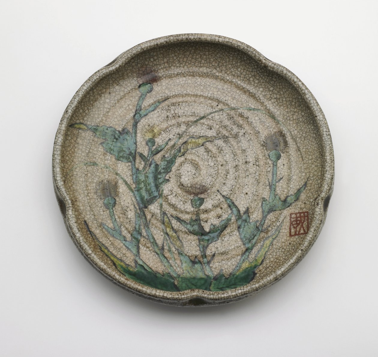 Plato de servir de cinco lóbulos, prefectura de Gifu, período Edo de Japanese School