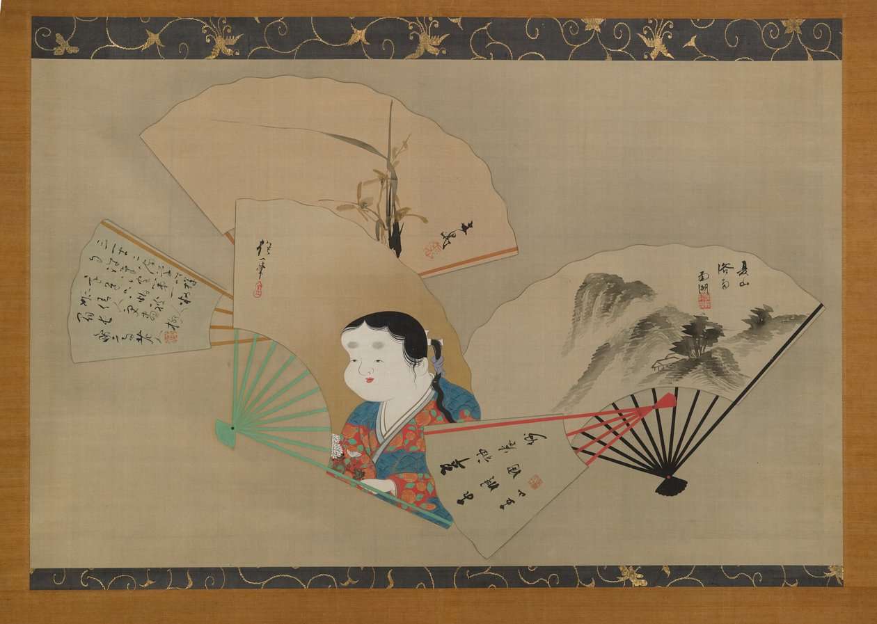 Cinco abanicos, por Sakai Hoitsu, Tani Buncho, Haruki Nanko, Kameda Bosai y Kikuchi Gozan, c.1820s de Japanese School