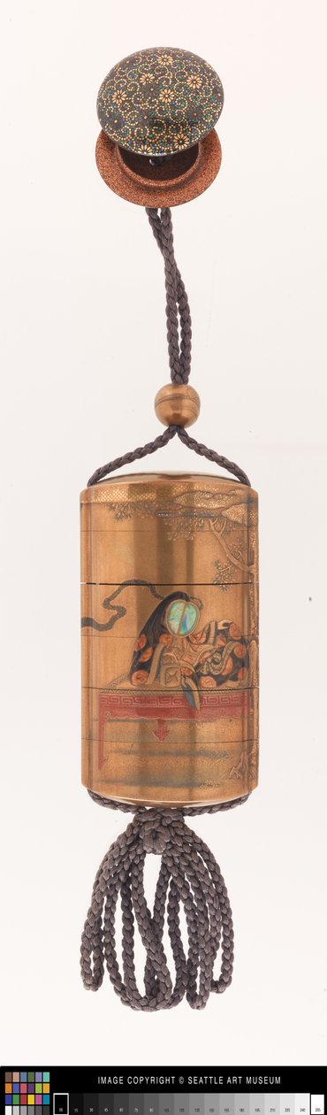 Inro decorado con una dama de la corte, ojime y netsuke de Japanese School