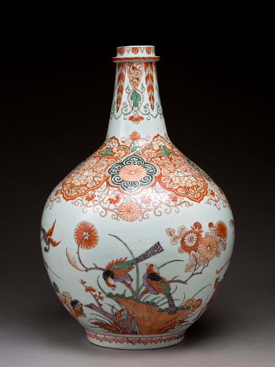 Gran jarrón de botella, decorado en Holanda en el estilo Imari, Ko-Imari, finales del siglo XVII de Japanese School