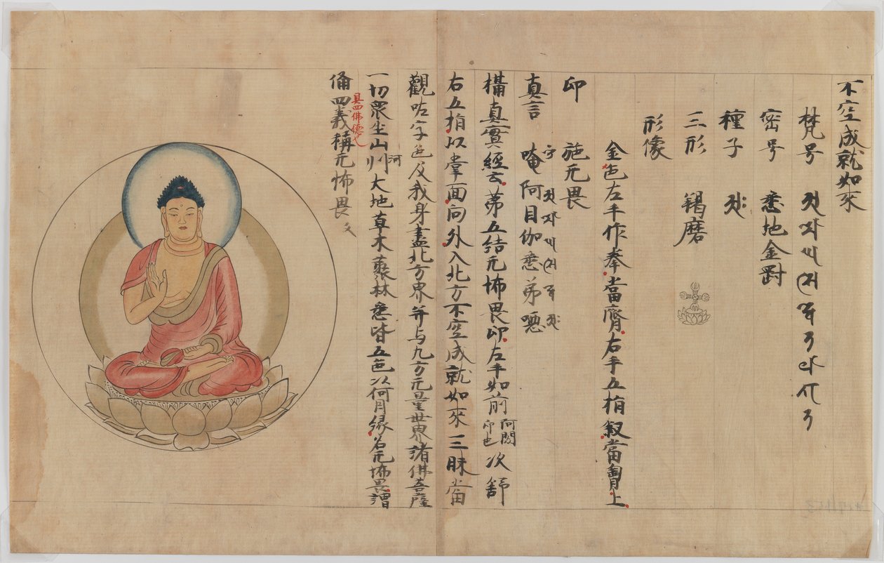 Manuscrito e imagen de Buda de Japanese School