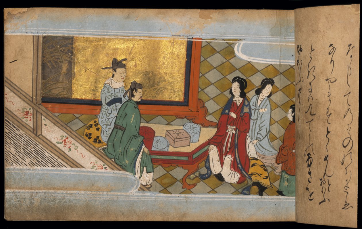 Hombres dando regalos a mujeres, ilustración del 